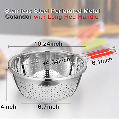 Stainless Steel Perforated Metal Colander Strainer with Long Red Handle Sieve Sifters Use for Kitchen Food Pasta Noodles Spaghetti Vegetables Silver - 10.24 inch (C072-Mer-26) - color: Red Single Handle 10.24 inch