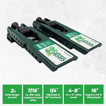 PacTool Gecko Gauge for Engineered Wood Siding - 7/16" Thick, 2-Pack Clamps - size: 7/16” Thickness for LP Siding, style: STANDARD