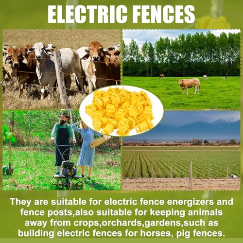 Frienda 100 Pcs Electric Fence Wire Insulators, Screw Round Post, Yellow - color: Yellow