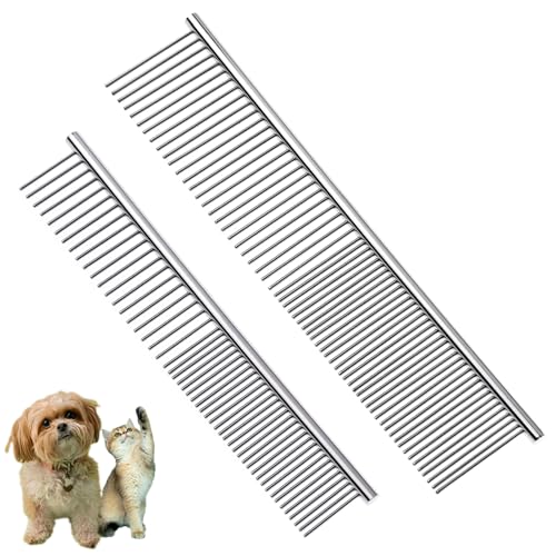 Flezoo 2PCS 6.4"&7.5" Stainless Steel Pet Deshedding Brush & Grooming Comb