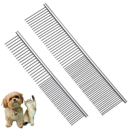 Flezoo 2PCS 6.4"&7.5" Stainless Steel Pet Deshedding Brush & Grooming Comb