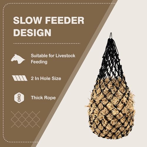 2PCS Slow Feeder Hay Nets Feed Bag for Horses, Extra Thick 40" Slow Feed Hay Net with 2" Holes Hanging Bags for Goat and Livestock Supplies (Black - color: Black |2PCS