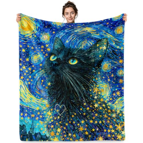 Jekeno Black Cat Gifts Blanket Starry Night Cat Throw Blanket - color: Black Cat, size: 50x60 Inch