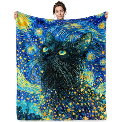 Jekeno Black Cat Gifts Blanket Starry Night Cat Throw Blanket - color: Black Cat, size: 50x60 Inch