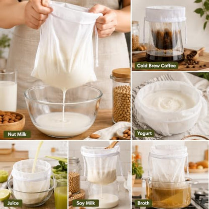 6PCS Reusable Nut Milk Bag, Fine Mesh Strainer for Almond Milk and Juice