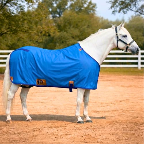 Nylon Horse 420D Stable Sheet | Breathable & Durable Horse Sheet | Keeps Coat Clean, Smooth & Shiny | Adjustable Fit Summer Sheet (60"– 86" Sizes) - color: Blue, size: 72"