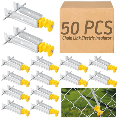 Tondiamo Chain Link Insulator Electric Fence Stainless Steel Insulator T Post Extender Wire Holders for Chain Link and Studded T & U-posts Tubing(Yellow,50 Pcs) - color: Yellow