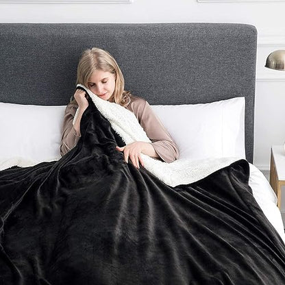 IR Imperial Rooms 2 Pack Queen Sherpa Blankets 90x90 Hotels Black - color: Black, size: Full/Queen (Pack of 2)