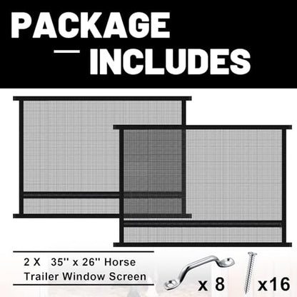 Threlaco 2 Pcs 35'' x 26'' Horse Trailer Window Screen Horse Trailer Air Circulation Mesh Safety Bar Horse Trailer Accessories Reinforced Window Nets with 8 Fasteners and 16 Screws, Black