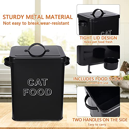 Pethiy Cat Food and Treats Containers Set with Scoop for Cats or Dogs -Tight Fitting Wood Lids - Coated Carbon Steel - Storage Canister Tins-Cat-Black - color: Black(CAT FOOD)