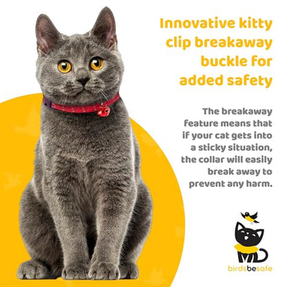 Birdsbesafe Reflective Breakaway Cat Collar with Bell, Safe Design, Red - color: Red