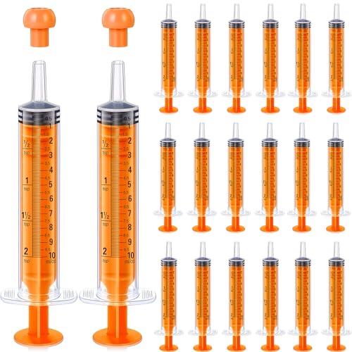 TrelaCo 20 Pack 10ml Oral Syringes with Cap Plastic No Needle, Orange | Measuring Dispensing for Liquid Medication, Individually Sealed, Pet Feeding Lab Sample, Clear Graduated Markings,Halloween - size: Orange