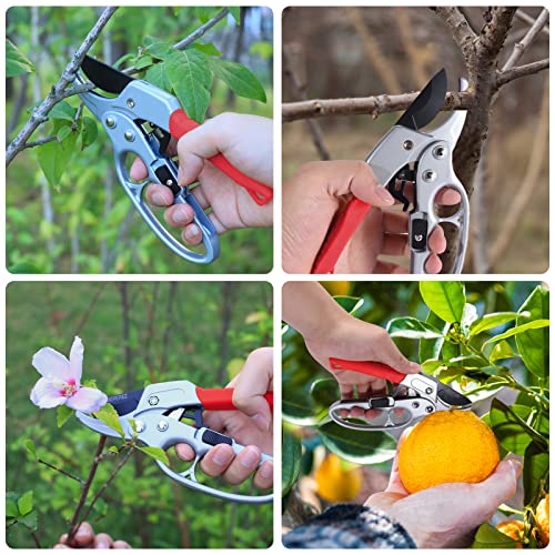 Germany Pruning Shears For Gardening, Arthritis Weak Hand Snips, 4x cutting power trimming, 1-Inch Cut Capacity Garden Clippers, Ergonomic handle, Rust resistant, high strength steel, Sharp - style: Red