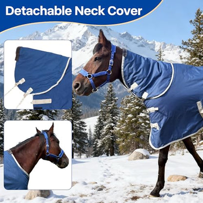 Winter 1200D Premium Turnout Horse Blanket,Medium Weight Waterproof Blanket (Back Length 78 inches (145cm) with Cover) - size: Back Length 78 inches ( 145cm ) with cover
