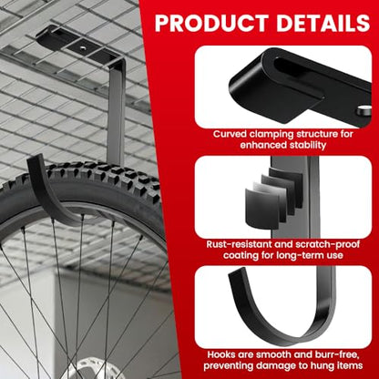 Bike Hooks for Garage Ceiling Mount Rack, Add on Storage Flat Hook, 12 Pack - color: Black-12Pack
