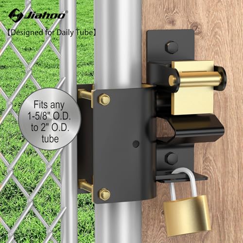 JIAHOO One Way Farm Gate Latch, Heavy Duty Gate Latch for Metal Tube Gates | Lockable Livestock Gate Hardware, For Cattle Gate Horse Corrals, Ranches, Pastures, Pet Cages, with Brass Padlock & 3 Keys - style: One Way Latch & Padlock