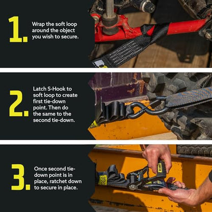 DC Cargo Mall Ratchet Straps Tie Downs 4 Pack (1,800 LB Break Strength) 1" x 15 Feet Tie Down Straps with Safety Lock S Hooks for Cargo, Trucks, Appliances, Moving. - size: 1" x 15'