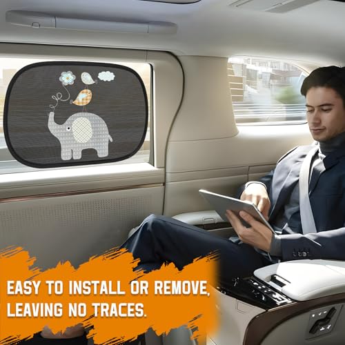 2 PCS Car Window Shades, Static Cling Auto Side Window Sunshade Cover with Cute Animal Pattern, Breathable Mesh Screen Sun & UV Protection Cover for Most Car Windows