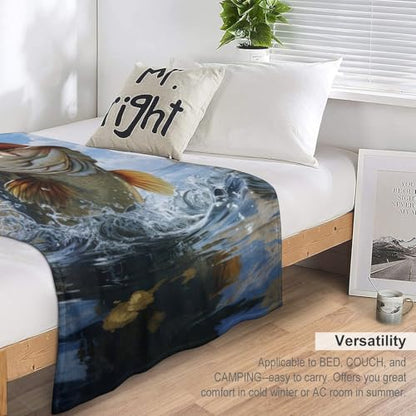 Bass Fish Fleece Throw Blanket for Couch Adults Teens 40" X 50" - color: Bass Fish, size: 40x50 inch