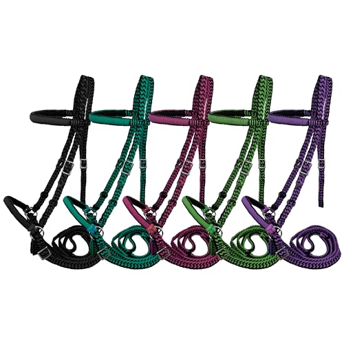 Braided Nylon Bitless Bridle w/Reins - color: Black