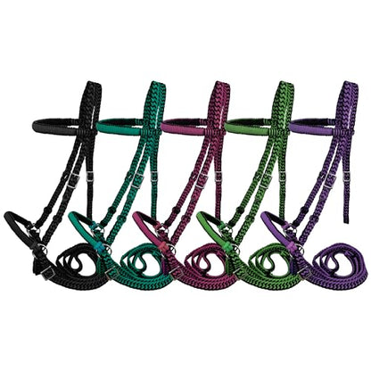 Braided Nylon Bitless Bridle w/Reins - color: Black