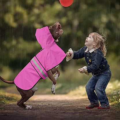 Waterproof Dog Rain Coat - Reflective Adjustable Pet Raincoat Jacket, Lightweight Dog Hooded Poncho Raincoats for Small to X- Large Dogs and Puppies (Pink, Medium) - color: Pink, size: Medium