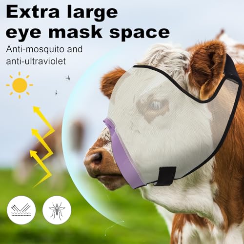 Abbylike 2 Pcs Cattle Livestock Fly Mask Adjustable Mesh Cow Mask with Elastic Chin Strap, Breathable Mesh Padded Large Spacing Forelock Opening Design Adjustable Fit for Cattle (White) - color: White