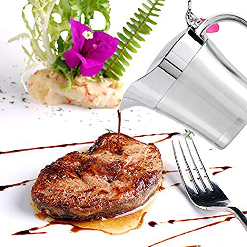 Double Insulated Gravy Boat - Stainless Steel Sauce Jug with Hinged Lid Hinged Lid Ideal for Gravy or Cream at Thanksgiving (450ML/16 OZ) - color: 450ML/16 OZ