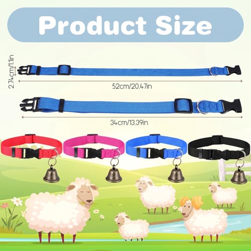 4-Pack Goat Collars with Bells, Adjustable Nylon Collar Sheep Collars Set Anti-Lost Loud Cow Bells Accessories for Small Farm Animals Pet Cows Goats