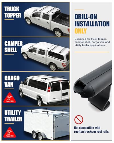 Mountainpeak 500LB Capacity Pickup Truck Topper Ladder Rack Camper Shell Roof Rack for Van Trailer Truck Cap Rack - 60" Crossbar Aluminum Black