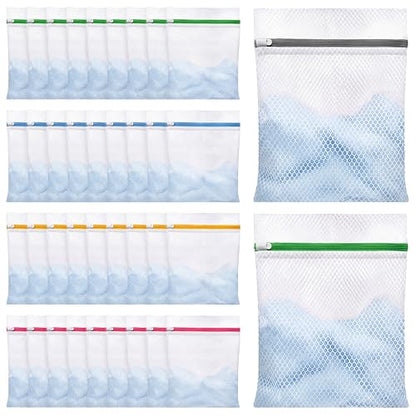 Junkin 40 Pack Honeycomb Mesh Laundry Bags 12x16 Inch Reusable Delicate Wash Bags with Anti-rust Zippers Durable Washing Machine Bag for Bras, Lingerie, Socks, Baby Clothes