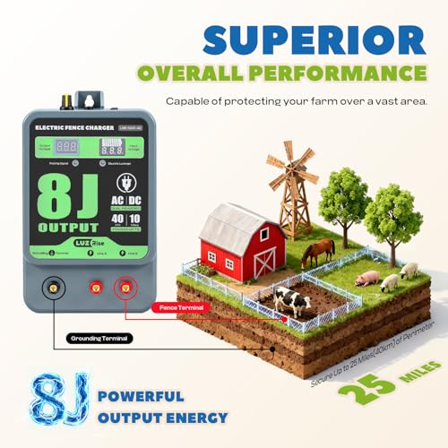 8J AC/DC Electric Fence Charger, 40KM Range