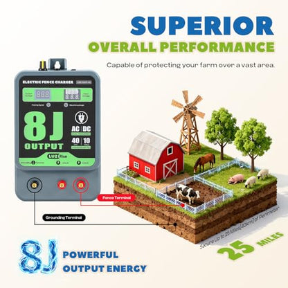 8J AC/DC Electric Fence Charger, 40KM Range