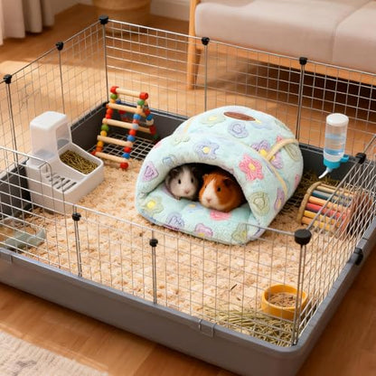 YUEPET Guinea Pig Bed, Warm Fleece Cuddle Cave, Green Flower - color: Green Flower, size: 1PCS