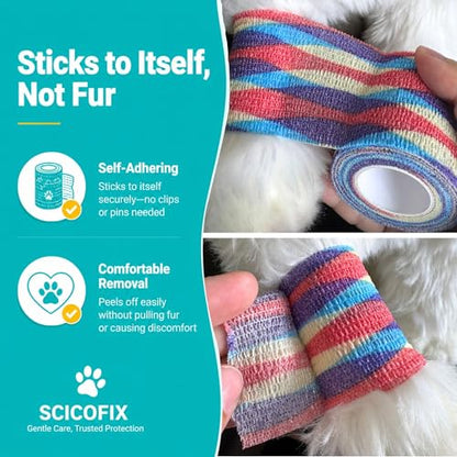 Dog Bandage Wrap, 6 Rolls 2" x 5 yd Stripe Print Pet Tape - color: RA-6ROLL-2IN