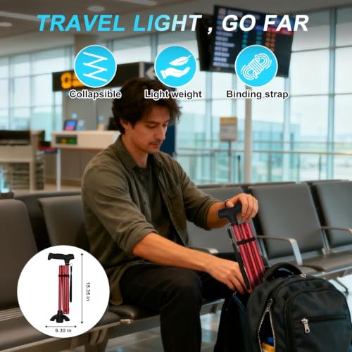 Travel Walking Cane,‌1.36 lb,15.75" Folded,Under 5'9",Red - color: Basic Red Cane(30.31-37.40in)