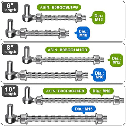 Insaga M16x 8'' J-Bolt Gate Hinge, 304 Stainless Steel J-Bolt Post Hinge for Farm Gate, 5/8" Male Pin J-Bolt Hinge for Chain Link Fence Gate, Gate Hinges for Metal Gates (2Pcs) - color: M16-8''-2PCS