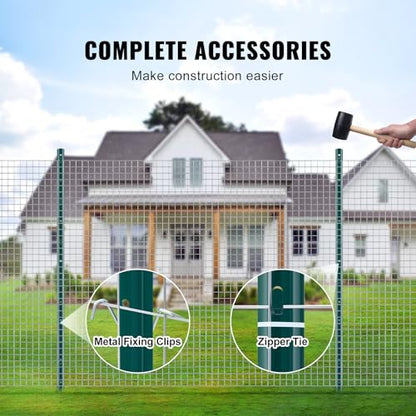 VEVOR 4 Feet U-Channel Metal Fence Post, 10 Pack with 20 Zip Ties & 20 Clips, Sturdy Steel Stakes for Garden Yard, Lawn, Farms and Outdoor Wire Fencing, Green - size: 4 Feet 10 Pack