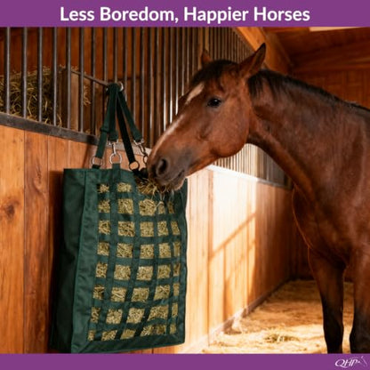 QHP Slow Feeder Hay Bag for Horses - color: Dark Green