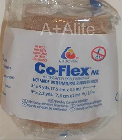 Andover CO-Flex NL 3"x5Yds Tan Flesh 3-Pack Cohesive Flexible Elastic Latex Free Bandage Compression Self Adherent Wrap Adults Children Animals Pets Cats Dogs Horses 5300TN - size: 3"