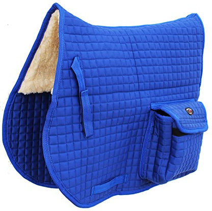 Horse English Quilted Faux Fur All-Purpose Saddle Pad Pockets 72152 - color: Royal Blue