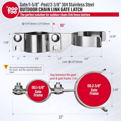 Stainless Steel 1-5/8" x 2-3/8" Chain Link Gate Latch （Fit 1-5/8" Gate Frame）, Heavy Duty Chain Link Fence Gate Fork Latch with Hole for Padlock 1Pack - color: 1-5/8"x2-3/8"