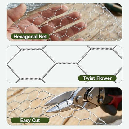 Amagabeli Chicken Wire Fencing 13.7 in x 236 in(20ft) Garden Netting Poultry Wire Hexagonal Galvanized Mesh Roll Fence Barrier for Raised Bed Cattle Panels for Plant Trellis Vegetable Bird Pet Craft - size: 1" 13.7"x20' + 100 Ties