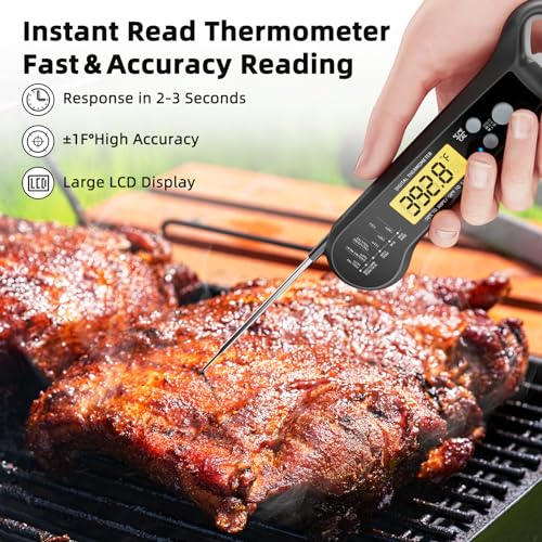 Instant Read Meat Thermometer for Grill and BBQ, Black - color: Black