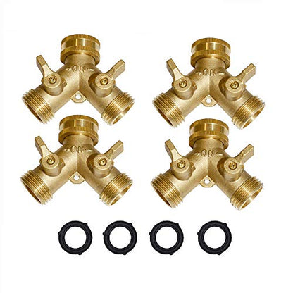 HQMPC Hose Y Splitter 3/4" GHT Garden Hose Valve 2 Way For Garden Lawn Waterring - Brass, 4 Pack - style: Y Hose Splitter 4 Sets