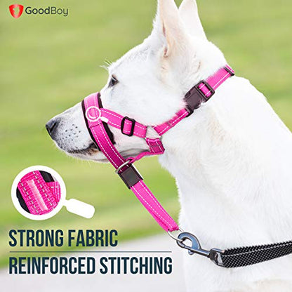 GoodBoy Dog Head Halter with Safety Strap - Stops Heavy Pulling On The Leash - Padded Headcollar for Small Medium and Large Dog Sizes - Head Collar Training Guide Included (Size 4, Pink Nylon) - color: Pink Nylon / Black Padding, size: Size 4 (Pack of 1)