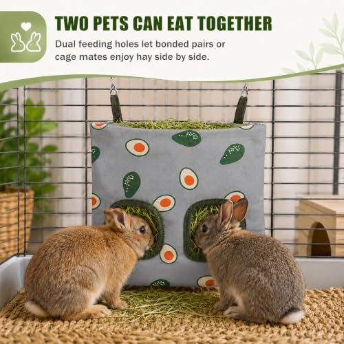 Rabbit Hay Feeder, Guinea Pig Hay Holder & Bunny Hay Feeder – Durable Hanging Hay Bag for Rabbits Chinchillas Guinea Pigs Bunnies – Chew-Resistant Hay Holder for Small Animals (Avocado) - color: Avocado