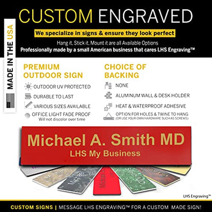 Custom Engraved Office Door Name Plate & Desk Signs, Red, 2x4 - color: B17 - Red & Gold Lettering, size: 2in x 4in (5.1cm x 10.1cm)