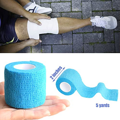 2 Inches Self Adhesive Bandage Wrap, 9 Pack, Light Blue - color: Light Blue, size: 2 Inch