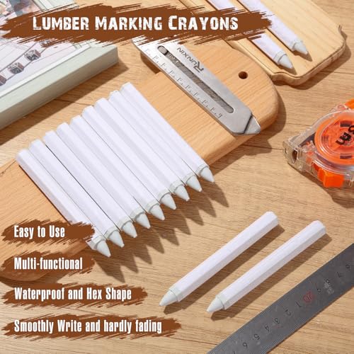 MotiMind 60 Pcs Industrial Lumber Crayons Bulk Wax Tire Marker Construction Marker for Craft Detailed Marking on Lumber Metal Carton Ceramics Concrete Glass Plastic 4.45" x 0.43" (White) - color: White